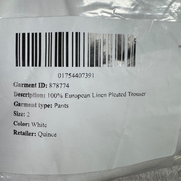 NWT Quince Womens 100% European Linen Pleated Trouser White Size 2 Wide Leg - Picture 6 of 6